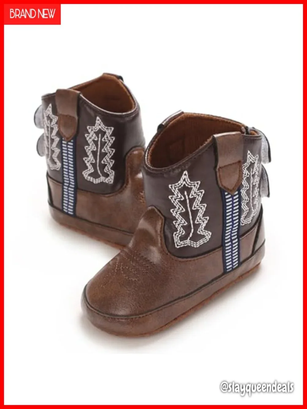Newborn Infant Cowboy Boots Faux Leather Non-Slip Soft Sole First Walker